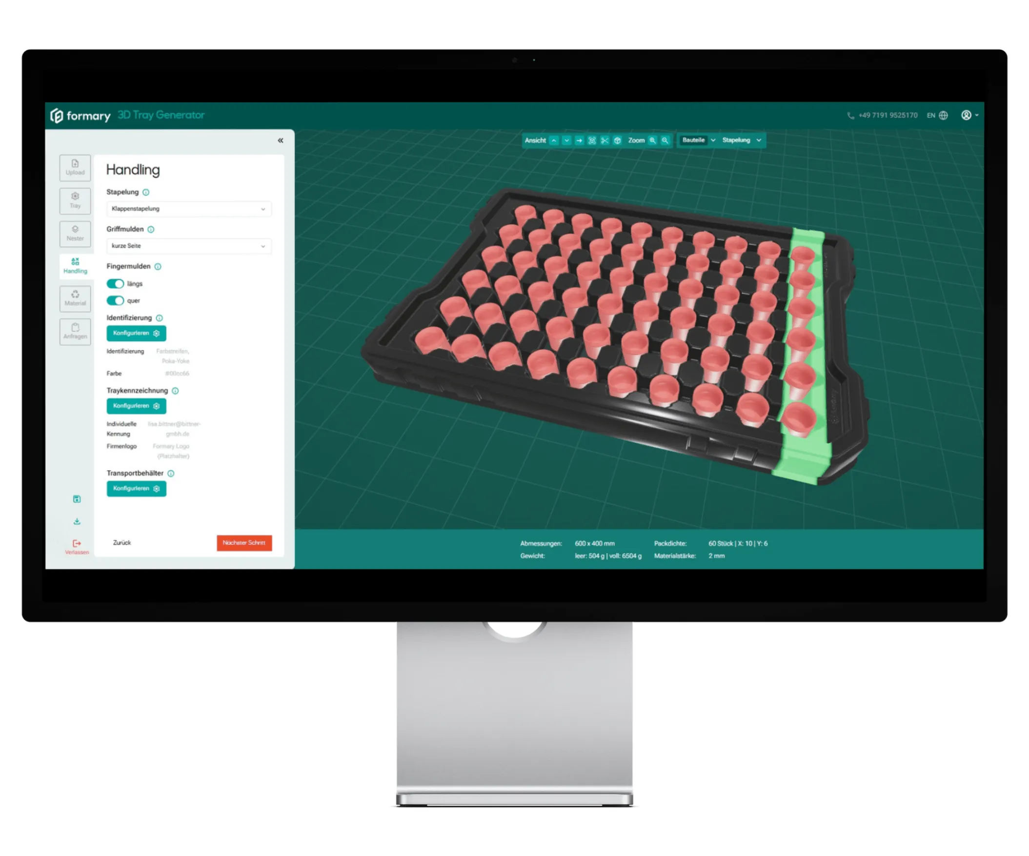 Handling im 3D Tray Generator konfigurieren