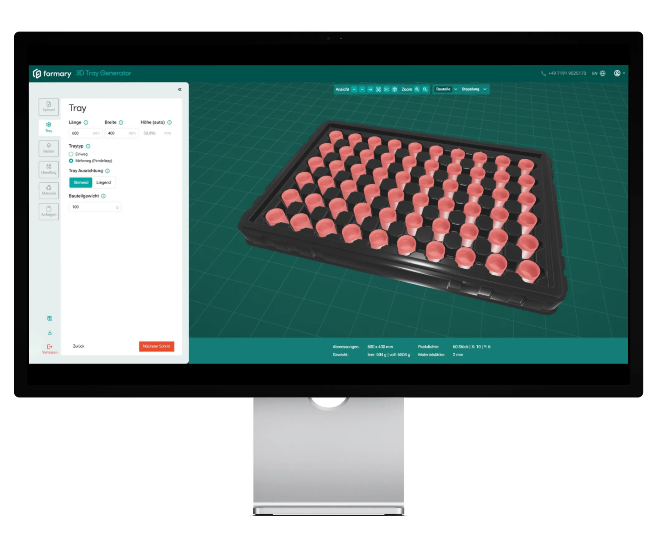 Maße im 3D Tray Generator definieren